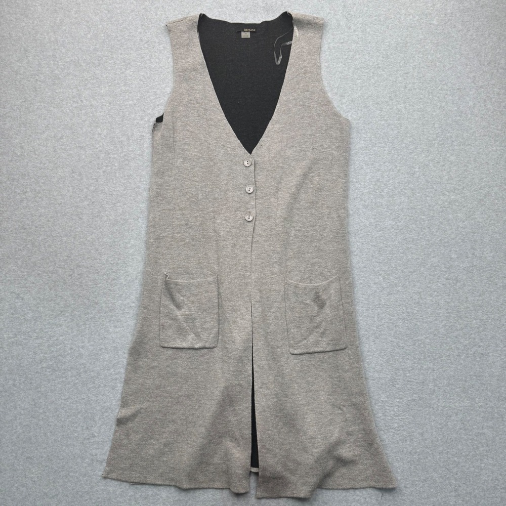 Renuar Cardigan Vest Womens Medium Minimalist Longline Heathered Grey Layering